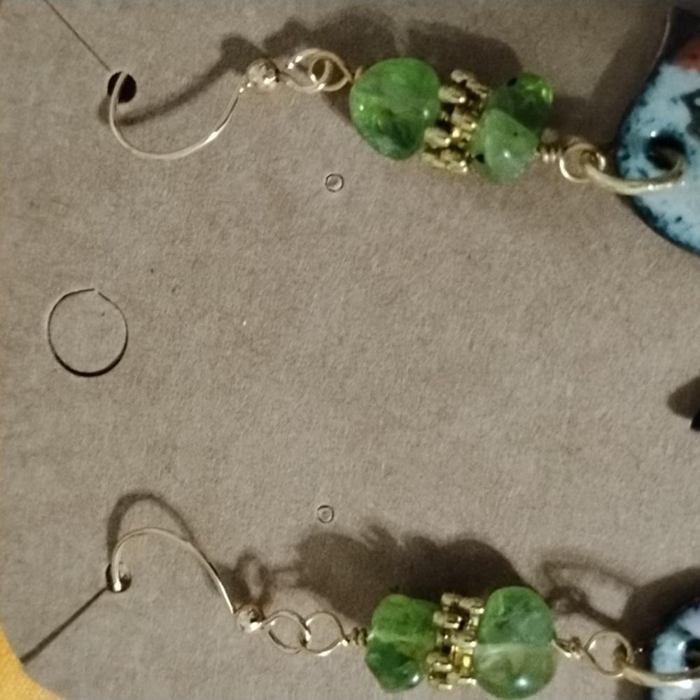 Hand Crafted Colorful Peridot Bird Earrings - Picture 7 of 7